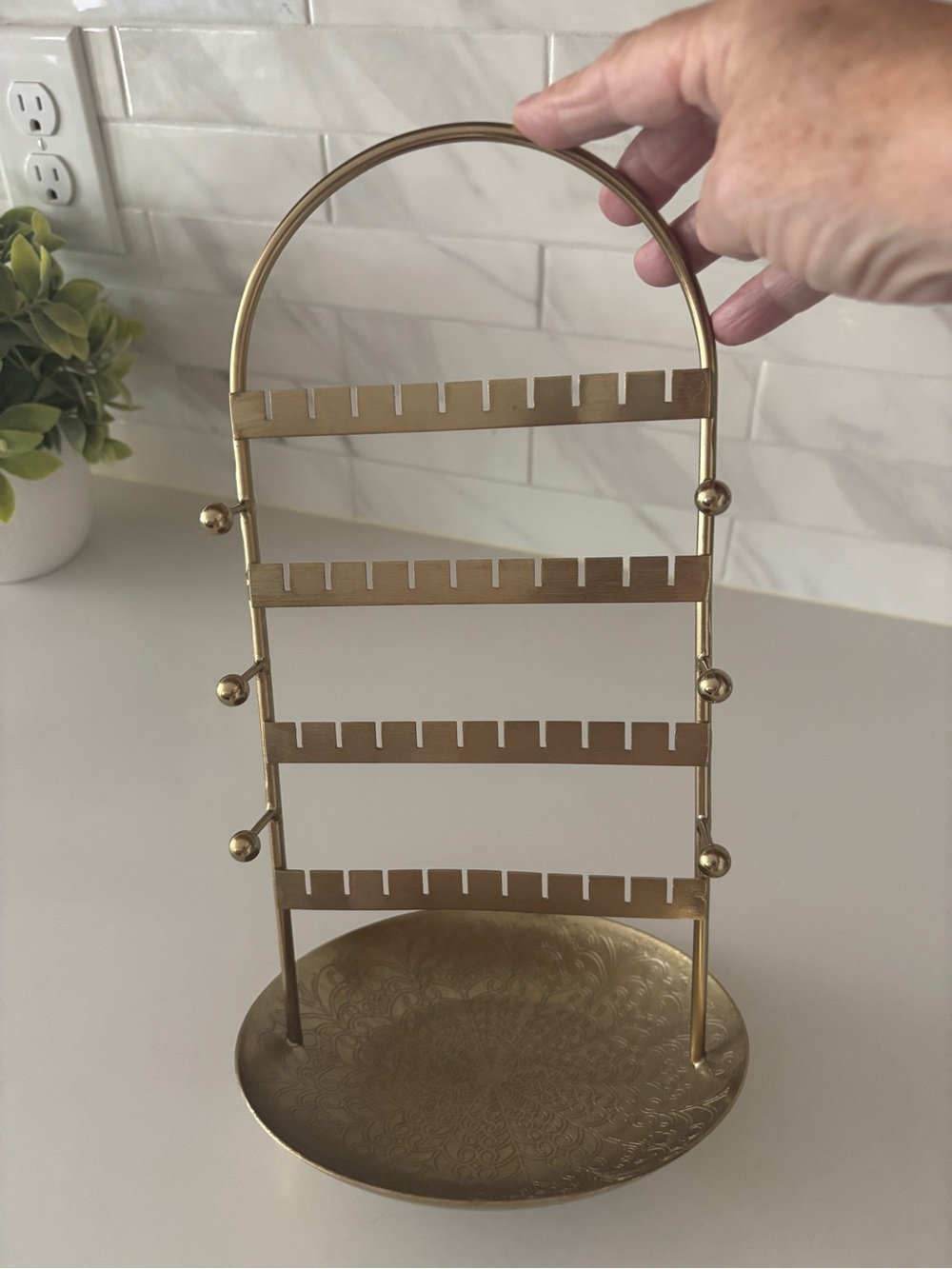 Source Unknown Gold Toned Earring Display Stand 12” tall - 6.5 wide - Picture 2 of 3